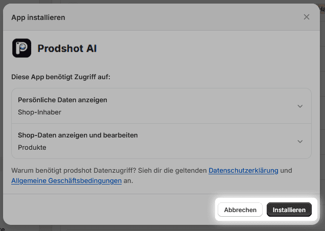 OAuth authorization screen for connecting your Shopify store